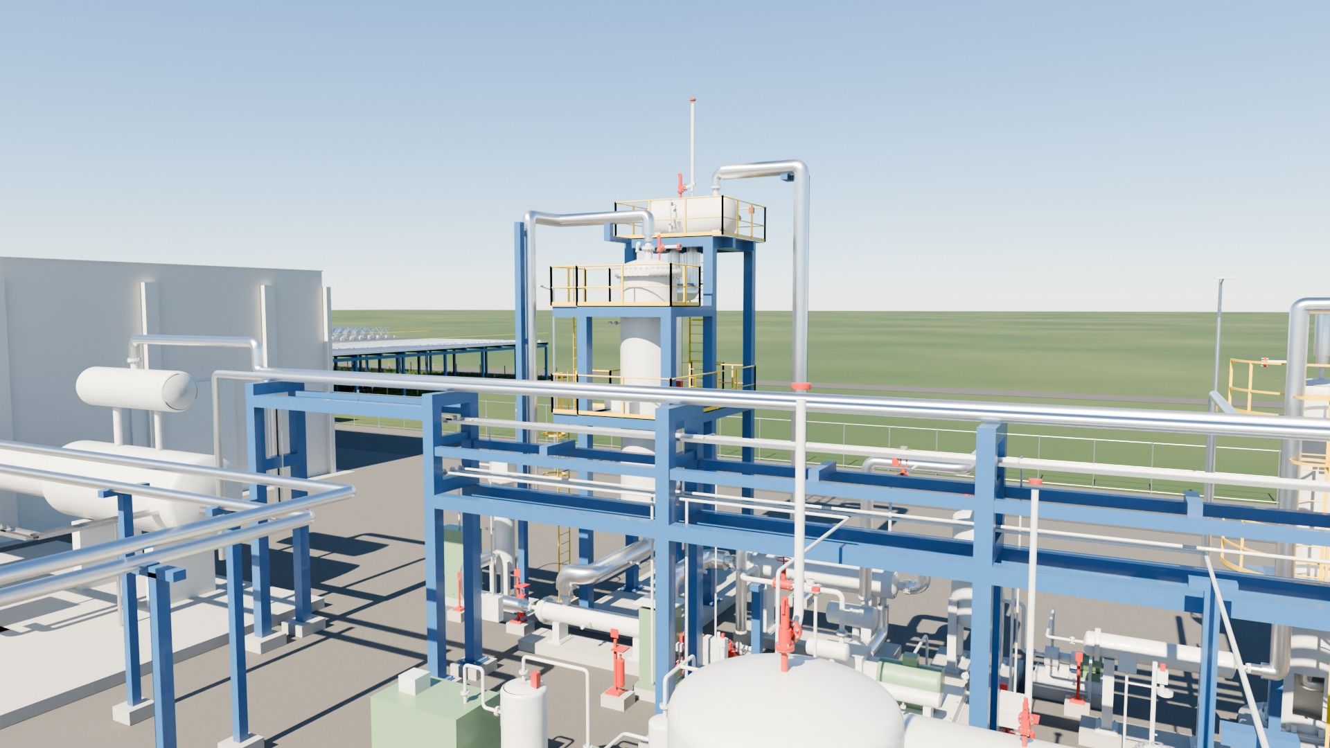 Synthesis area with reactor in the steel structure