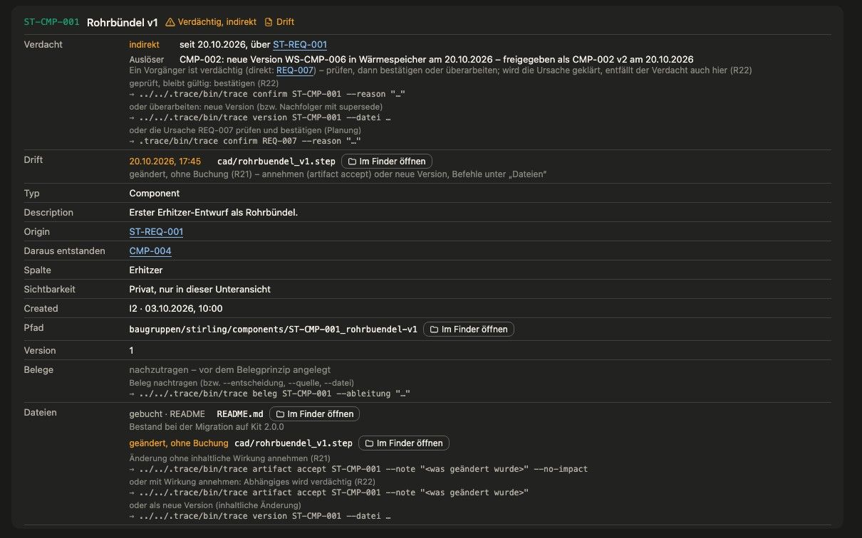 Detailansicht eines verdächtigen Knotens mit Drift